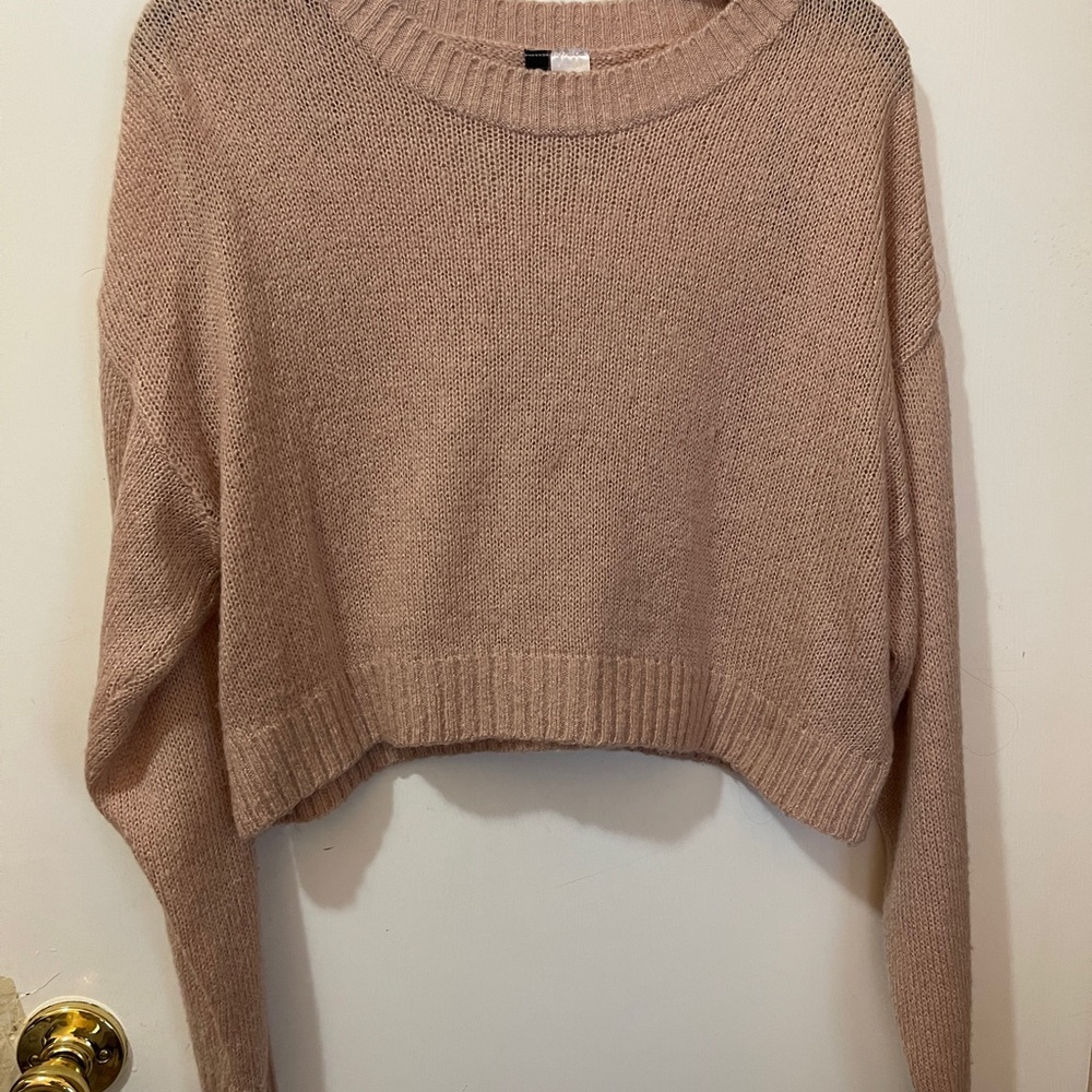 Divided Pink Crew Neck Sweater Knit Cropped